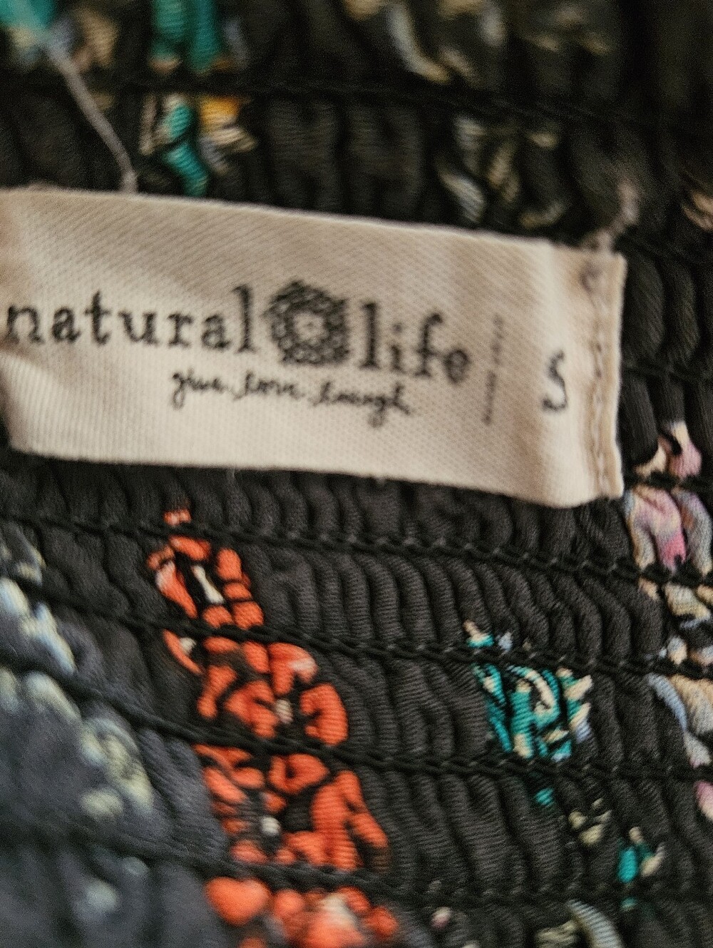 Natural Life Dark Gray Floral Bohemian Maxi Skirt with Smocked Waist Side Split - Picture 9 of 9